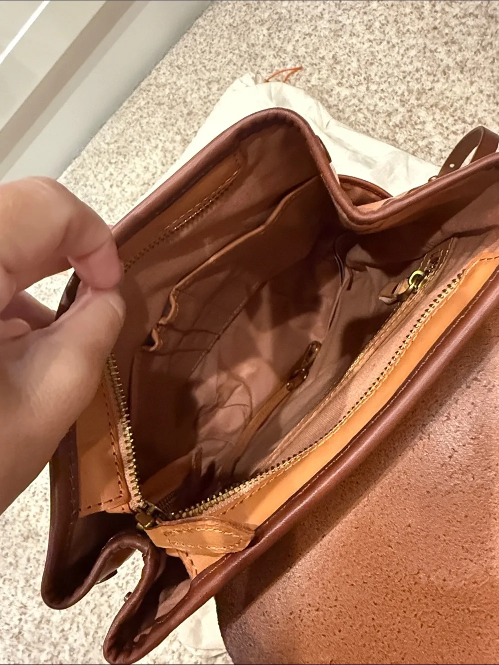 Two-Tone Brown & Peach Leather Backpack - Classic Women's Backpack
